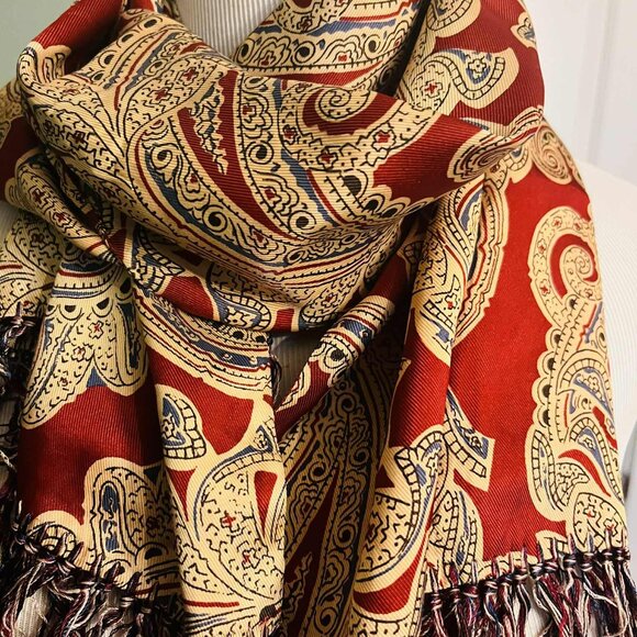 Vintage 1970s–80s Men’s 100% Silk Paisley Scarf, Double-Layer Italian Style - Picture 5 of 8
